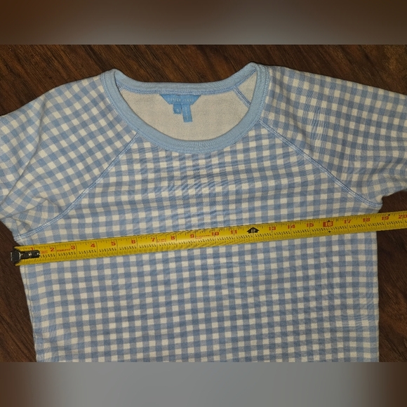 Draper James Fall Light Blue Cotton Small Gingham Crewneck Natalie Sweatshirt - Picture 8 of 9